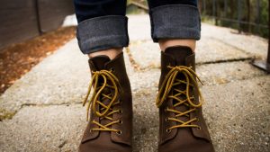 Person Wearing Brown Leather Lace-up Work Boots