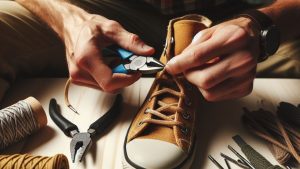 MAN adding aglets to THEIR homemade shoestrings