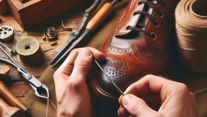 image of man crafting shoelace