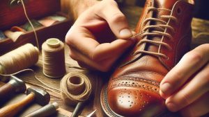 image of man creating/crafting shoelace