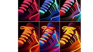 images of shoe laces that has light within the laceused itself in different colors