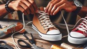 man making shoestrings