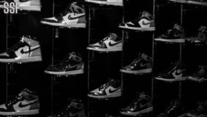 Grayscale Photograph of Sneakers