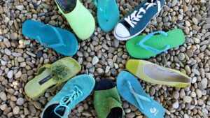 color shoe on floor